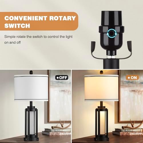 26 Modern Table Lamp with USB Charging and AC Outlet Black Industrial Style