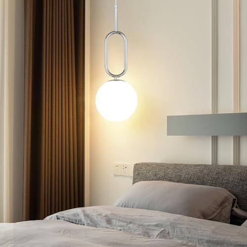 Modern Chrome Pendant Light with White Globe Shade 3-Pack