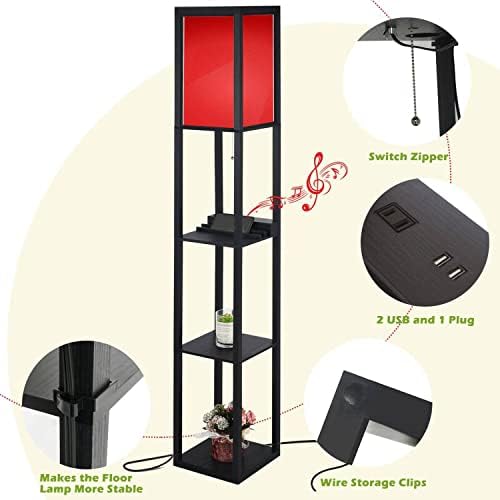 Red Floor Lamp with Shelves and USB Ports