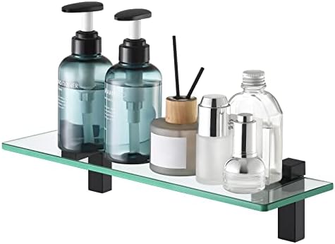 KES 16 Inch Matte Black Tempered Glass Wall Shelf