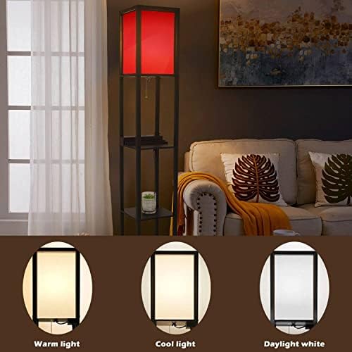 Red Floor Lamp with Shelves and USB Ports