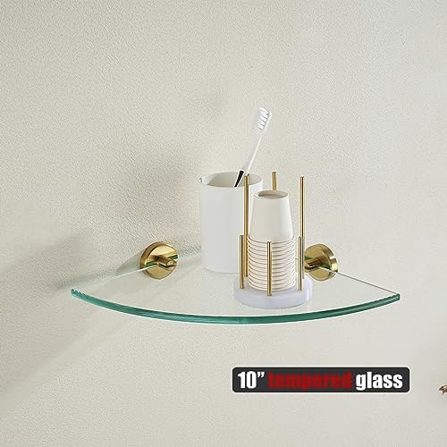 JQK Corner Glass Shelf Brushed Gold 2 Pack
