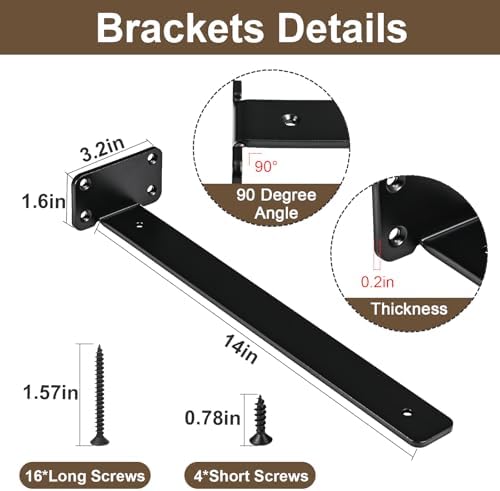 Heavy Duty Shelf Brackets 14 Inch Black 4 Pack