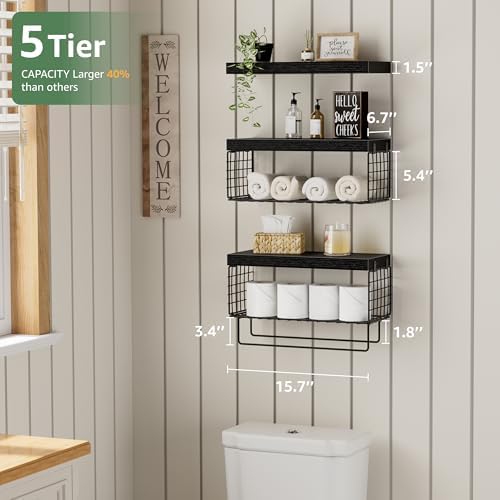 KLUVIS Bathroom Floating Shelves Over Toilet Storage Set of 3 Black