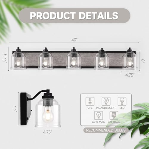 40 Inches Rustic Vanity Light for Bathroom with Bubble Glass Shades