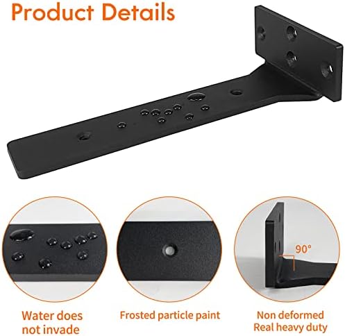 Foozet Floating Shelf Brackets 10 Inch Black Heavy Duty L Brackets 6 Pack