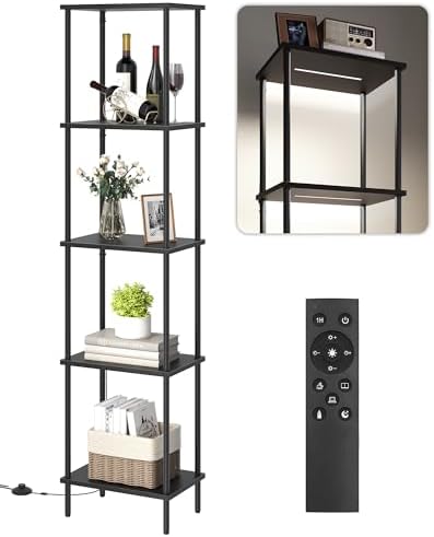 GOEBLESON 5-Tier Display Shelf with Light Floor Lamp