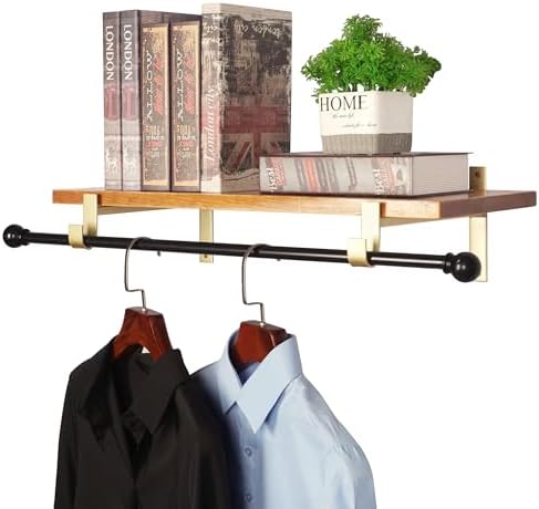AddGrace Heavy Duty 10 Inch Gold Shelf Brackets with Hook 4 Pack