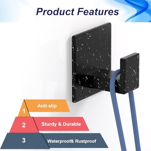 VINHOLD Adhesive Shower Hooks 2 Pack Black