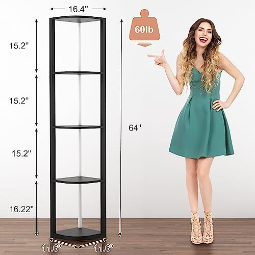 ROJASOP 5 Tier Corner Shelf with Light Floor Lamp