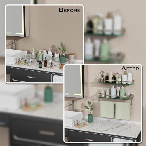 24 Inch Rectangular Tempered Glass Bathroom Shelf