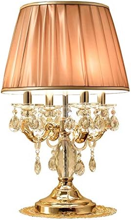 Telescope LED Desk Lamp with Crystal Base and Pleated Fabric Shade