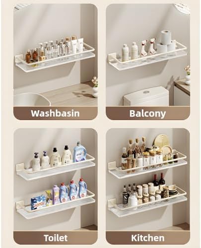 2pcs Acrylic Bathroom Shelves Floating Wall Mount No Drilling