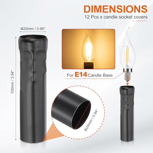 PATIKIL E14 Candle Socket Covers 12 Pcs Metal Black
