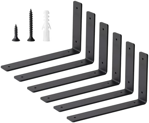 KLOMPAR Heavy Duty L Shelf Bracket 6 Pack Black