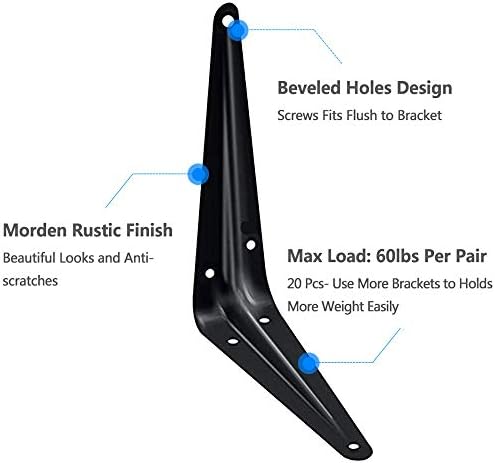20 Pack 6x5 Inch Heavy Duty Floating Shelf Brackets