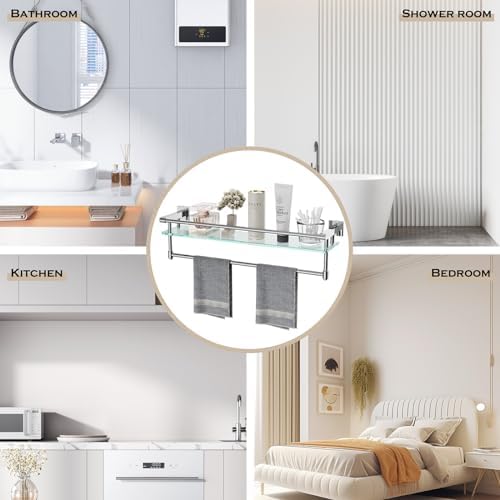 SFGSOWOR 20 Inch Bathroom Glass Shelf with Towel Rack Organizer