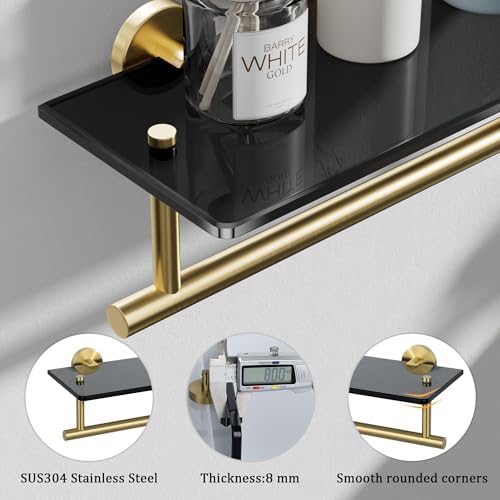 Alise Floating Glass Shelves for Bathroom 157 Inch Gold Black