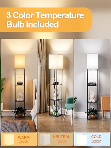 Floor Lamp with 3 Shelves and 3 CCT LED Bulb