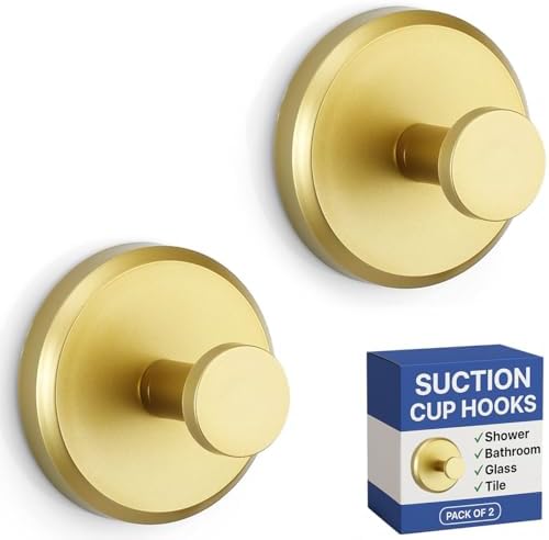 HOME SO Suction Cup Hooks 2-Pack Matte Brushed Satin Gold