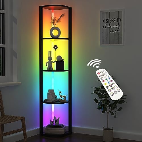 ROJASOP 5 Tier Corner Shelf with Light Floor Lamp