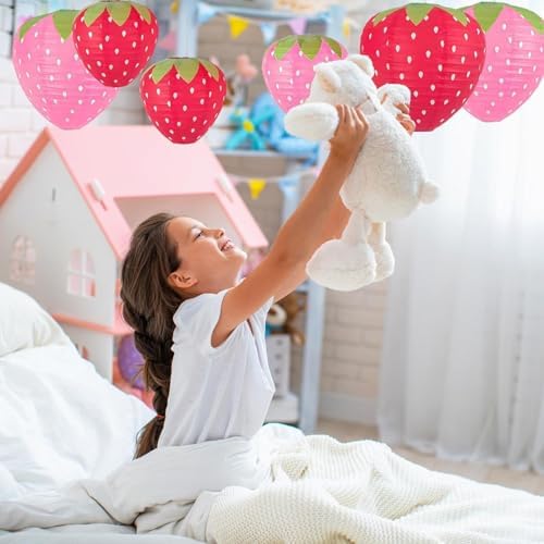 Red Strawberry Paper Lanterns Set 4 Pcs 8 12