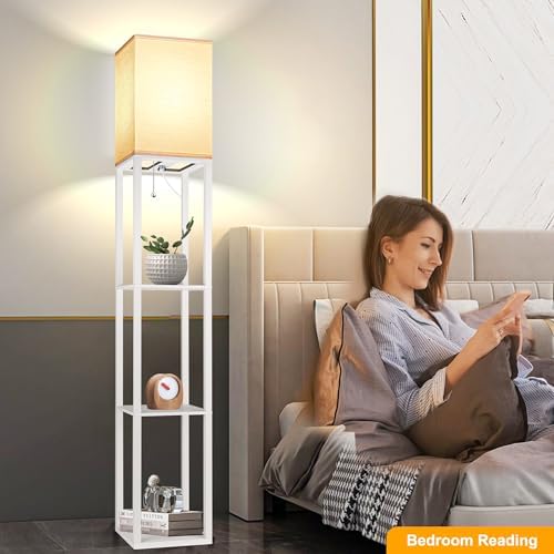 Floor Lamp with Shelves for Living Room and Office