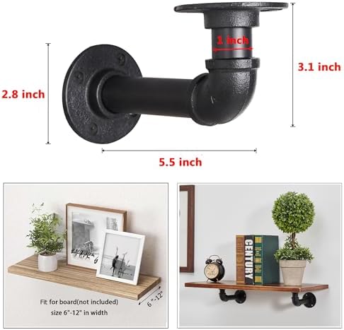 Heavy-Duty L-Shaped Pipe Shelf Brackets 8 Pack for Wood