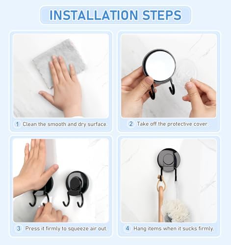 VISV Shower Suction Cup Hooks 2 Pcs Heavy Duty Black