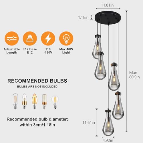 Raindrop Pendant Light 5-Light Modern Design