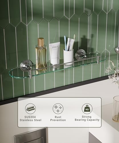 Wzkaly 20 Inch Glass Floating Shelf for Bathroom