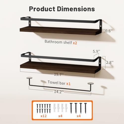 Bathroom Shelves with Towel Bar Set of 2