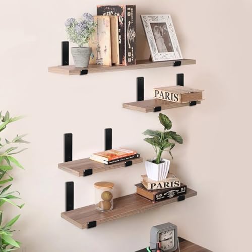 4 Pack Rustic Farmhouse Iron Floating Shelf Brackets Black