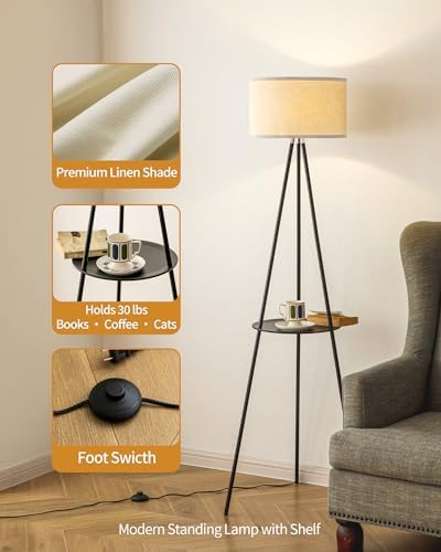 MODIVO Tripod Floor Lamp with Shelves and Flexibility