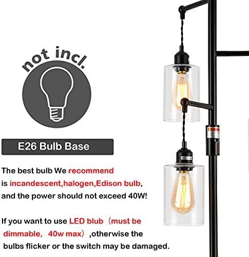 Airposta 3-Head Industrial Floor Lamp with Dimmable Switch Black