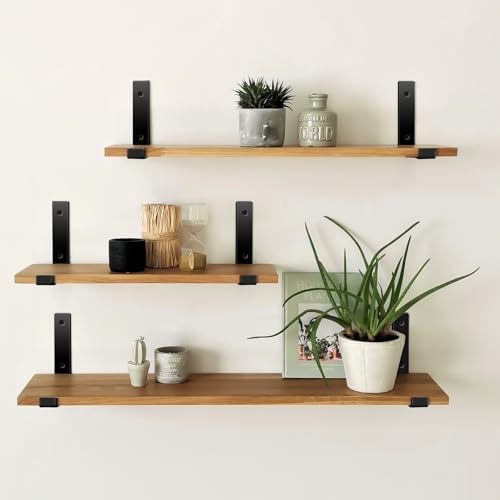4 Pack Rustic Farmhouse Iron Floating Shelf Brackets Black