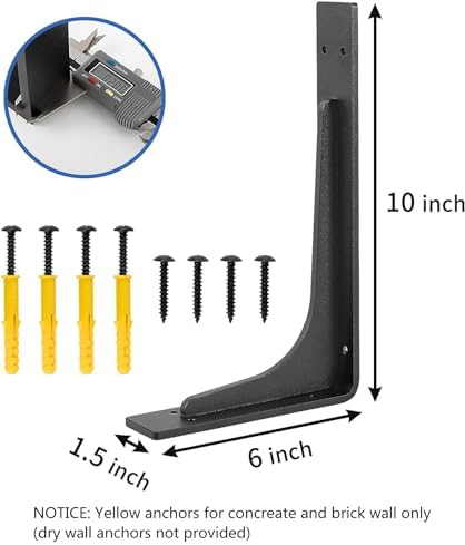 10x6 Inch Shelf Bracket Pack of 4 300lbs Load Capacity