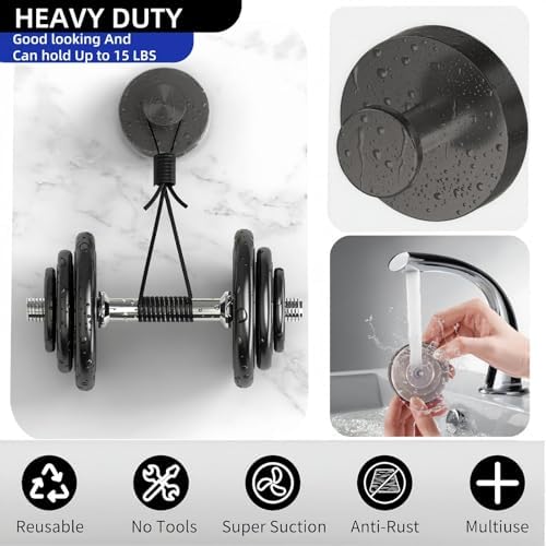 2 Pack Black Suction Cup Hooks for Wreaths and Bath Towels