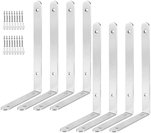 JAPCHET 8 Pack 10x6x1 Inch Heavy Duty Silver L Shelf Bracket