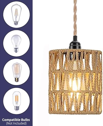 Boho Rattan Pendant Light with On-Off Switch
