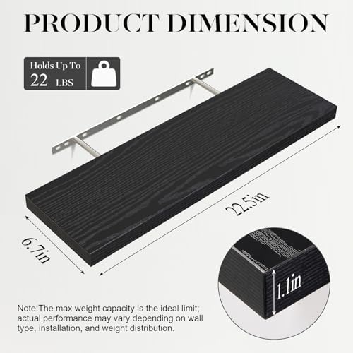 BAYKA Floating Shelves 225 Inches Satin Black Set of 3