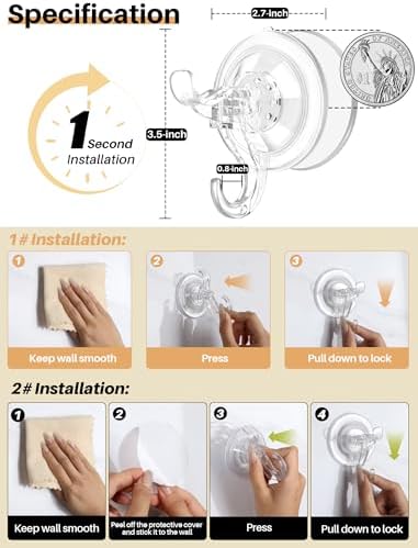AENTGIU Suction Cup Hooks 5 Pack Bathroom Mounts