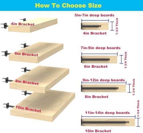 Floating Shelf Bracket 14 Inch Thick 6 Pack Black