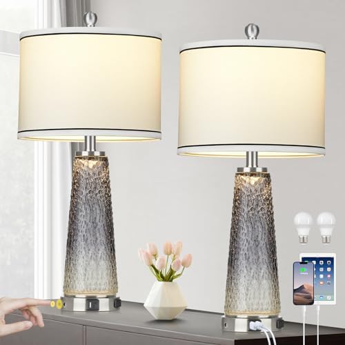 Lolikit Glass Table Lamp Set of 2 with USB and AC Outlet