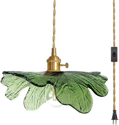 Plug in Pendant Light with Brass Base and Glass Shade
