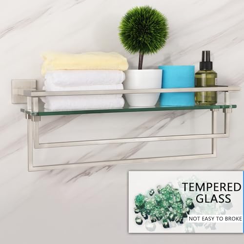 LANC Glass Shelf with Towel Rails 20 Inch Floating Tempered Bathroom Storage