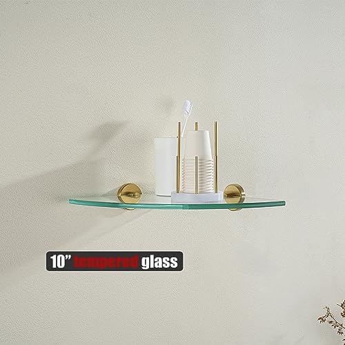 JQK Corner Glass Shelf Brushed Gold 2 Pack