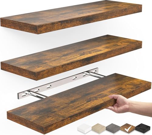 BAYKA Floating Wood Shelves Set of 3 157 Inch Rustic Brown
