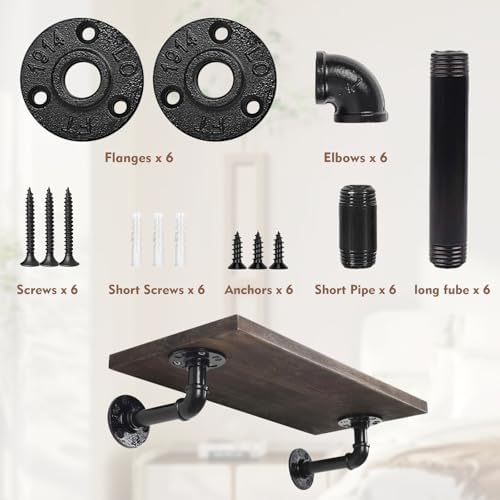 8-Inch Industrial Pipe Shelf Brackets 6-Pack Black Iron