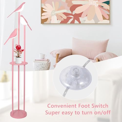 Pink Bird Floor Lamp with Shelves and 3 Lights